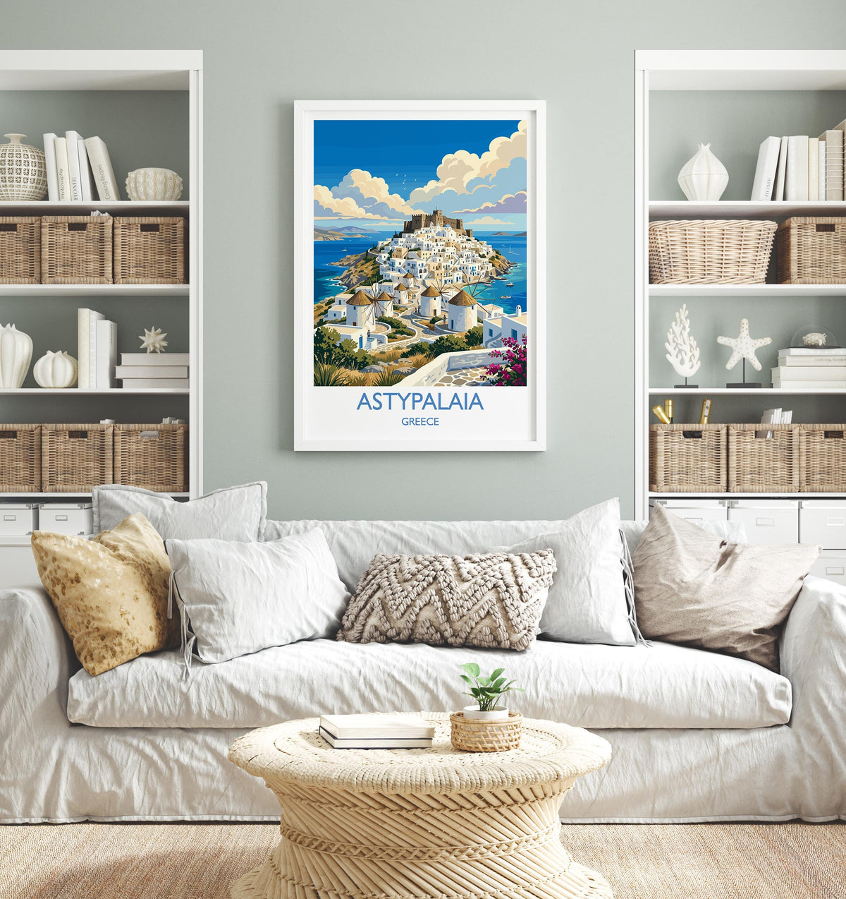 Astypalaia Greece Print, Chora Windmills Wall Art with Border, Greek Island Poster, Dodecanese Travel Print, Astypalaia Gift Print