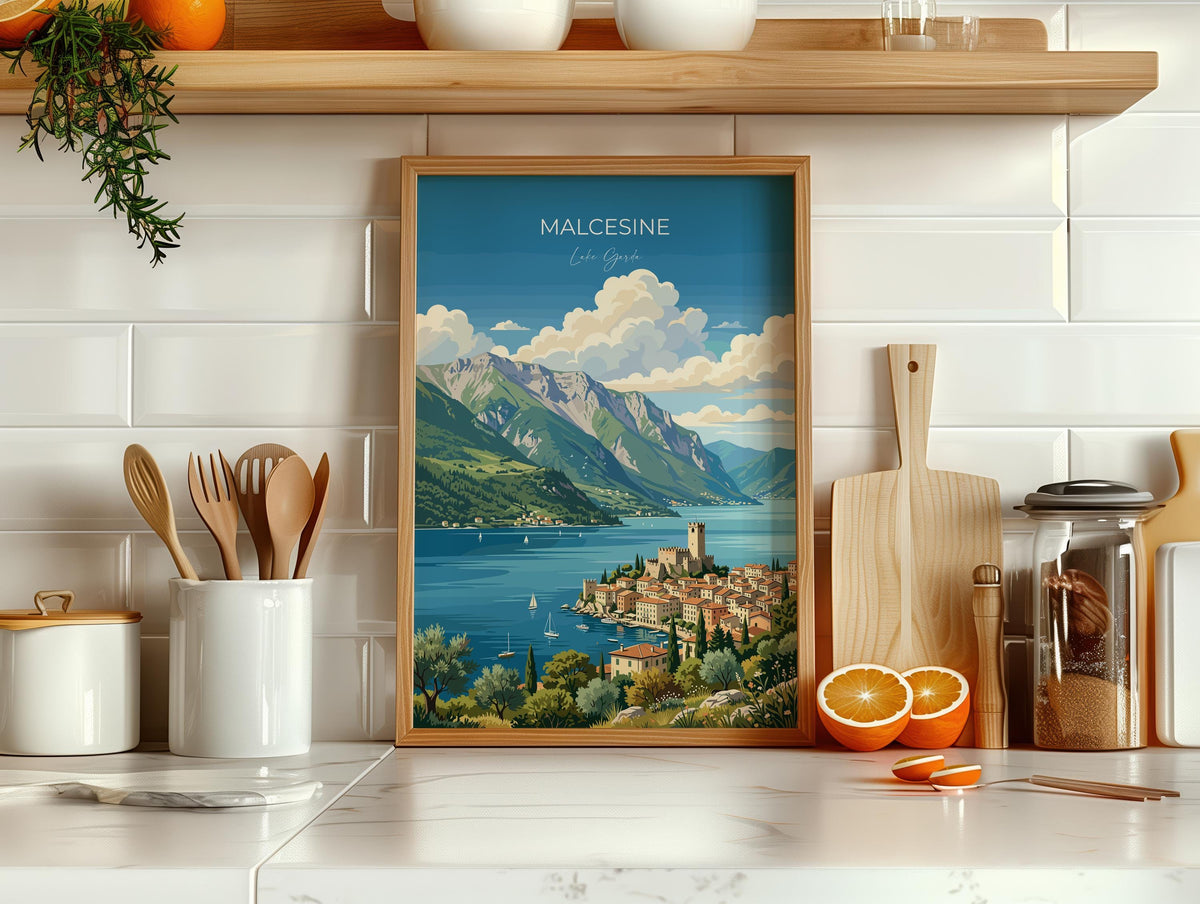 Malcesine Poster, Lake Garda Wall Art, Scaliger Castle Print, Italy Travel Poster, Malcesine Gift