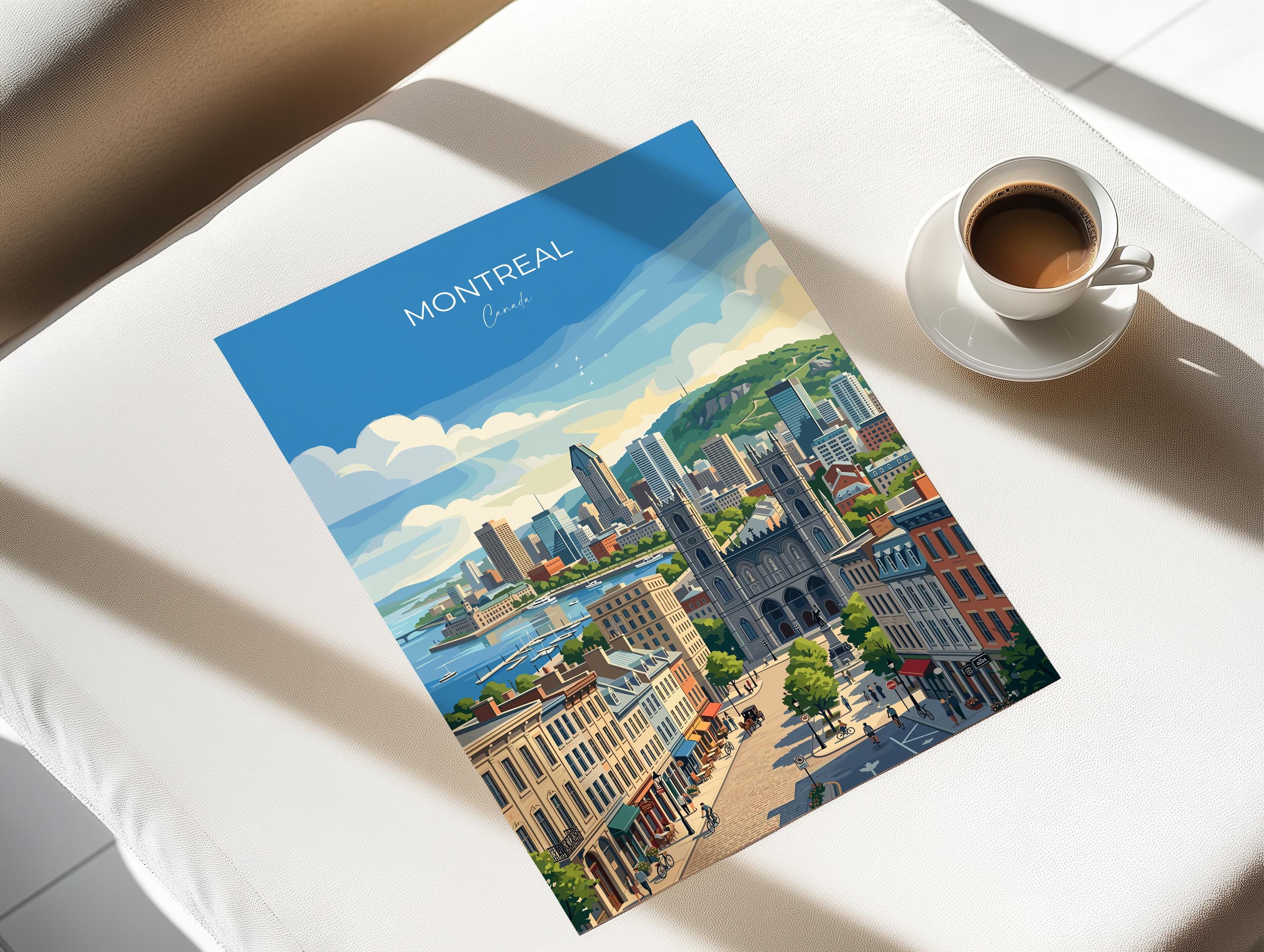 Montreal Canada Travel Print, Montreal Skyline Wall Art, Old Montreal Poster, Mount Royal Illustration, Quebec City Travel Decor