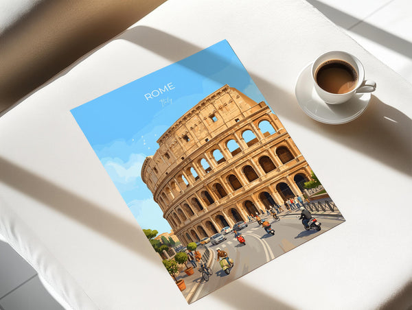 Rome Colosseum Travel Print, Rome Italy Wall Art, Ancient Roman Architecture Poster, Historic Landmark Illustration, Europe Decor, Rome Gift