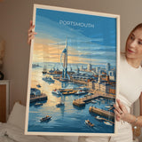 Portsmouth Travel Print Poster, Southsea & Spinnaker Tower Wall Art, Hampshire Coastal City Illustration, UK Travel Decor, Seaside Gift