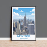 New York City Art Print, Manhattan Skyline View, Empire State, Travel Poster NQ Media Designs