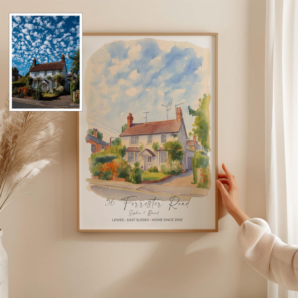 Personalised Watercolour House Portrait, Home Portrait, House Warming Gift, New Home Gift, First Home, Digital Wall Art Watercolour Decor