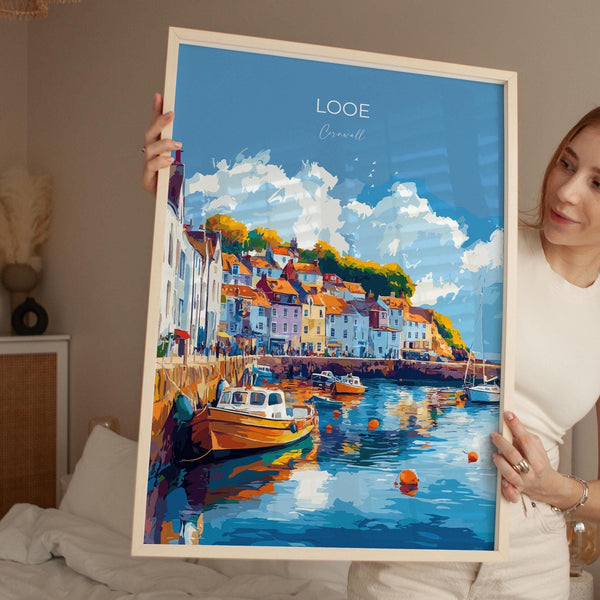 Looe Travel Poster, Travel Print of Looe, England, Cornwall Art, Looe Art Lovers Gift, Wall Art Print