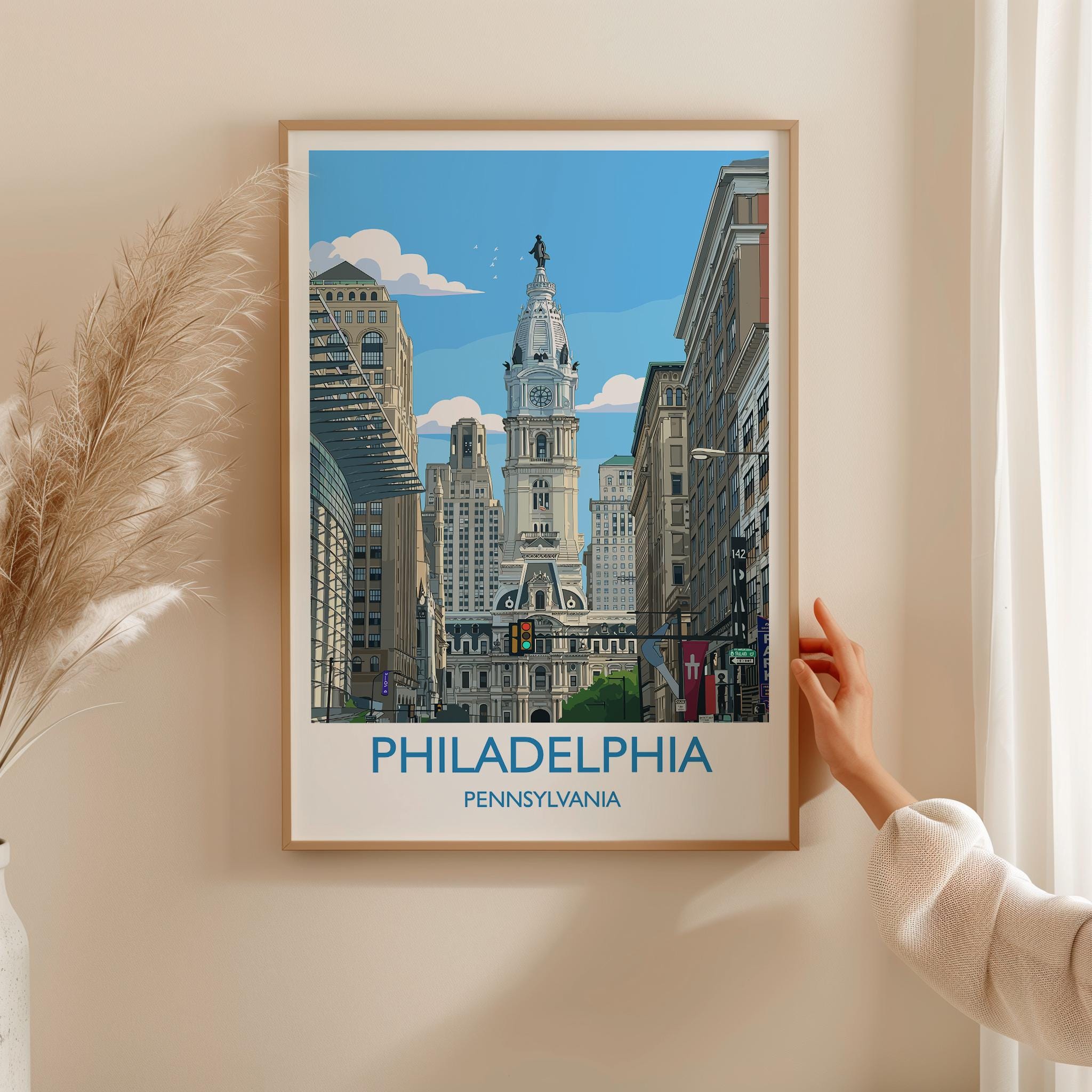 Philadelphia City Art Print, Philadelphia Skyline View, Pennsylvania Travel Poster, US City Gift NQ Media Designs