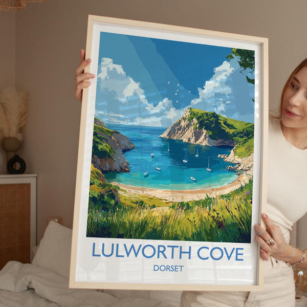 Lulworth Cove Travel Print, Travel Poster of Lulworth Cove, England, Dorset Coast Art, Dorset Gift, Wall Art Print