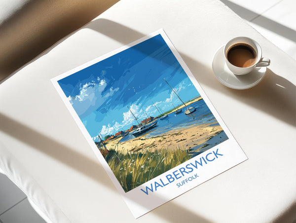 Walberswick Travel Print, Travel Poster of Walberswick, Walberswick Art Lovers Gift, Suffolk Coast Wall Art