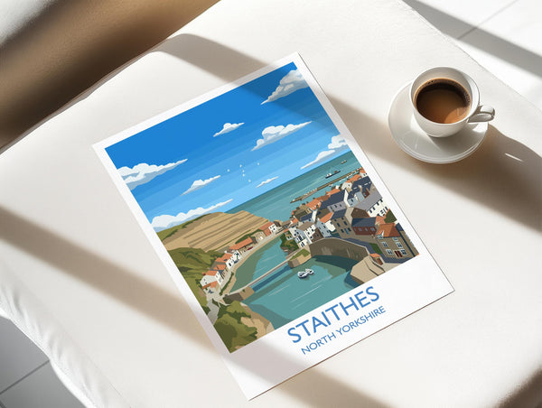 Staithes Travel Print, Travel Poster of Staithes, Yorkshire Gift, England, North Yorkshire Art, Staithes Gift, Wall Art Print
