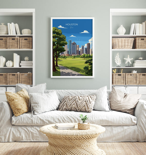 Houston Travel Poster Wall Art Print, Travel Print of Houston, Texas, US City Art Lovers Gift, USA Gift,