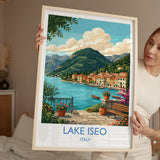 Lake Iseo Italy Print, Italian Lakes Wall Art with Border, Lombardy Poster, Lakeside Village Print, Iseo Gift