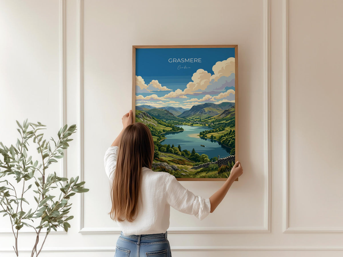Grasmere Poster, Lake District Wall Art, Cumbria Print, England Travel Poster, Grasmere Gift