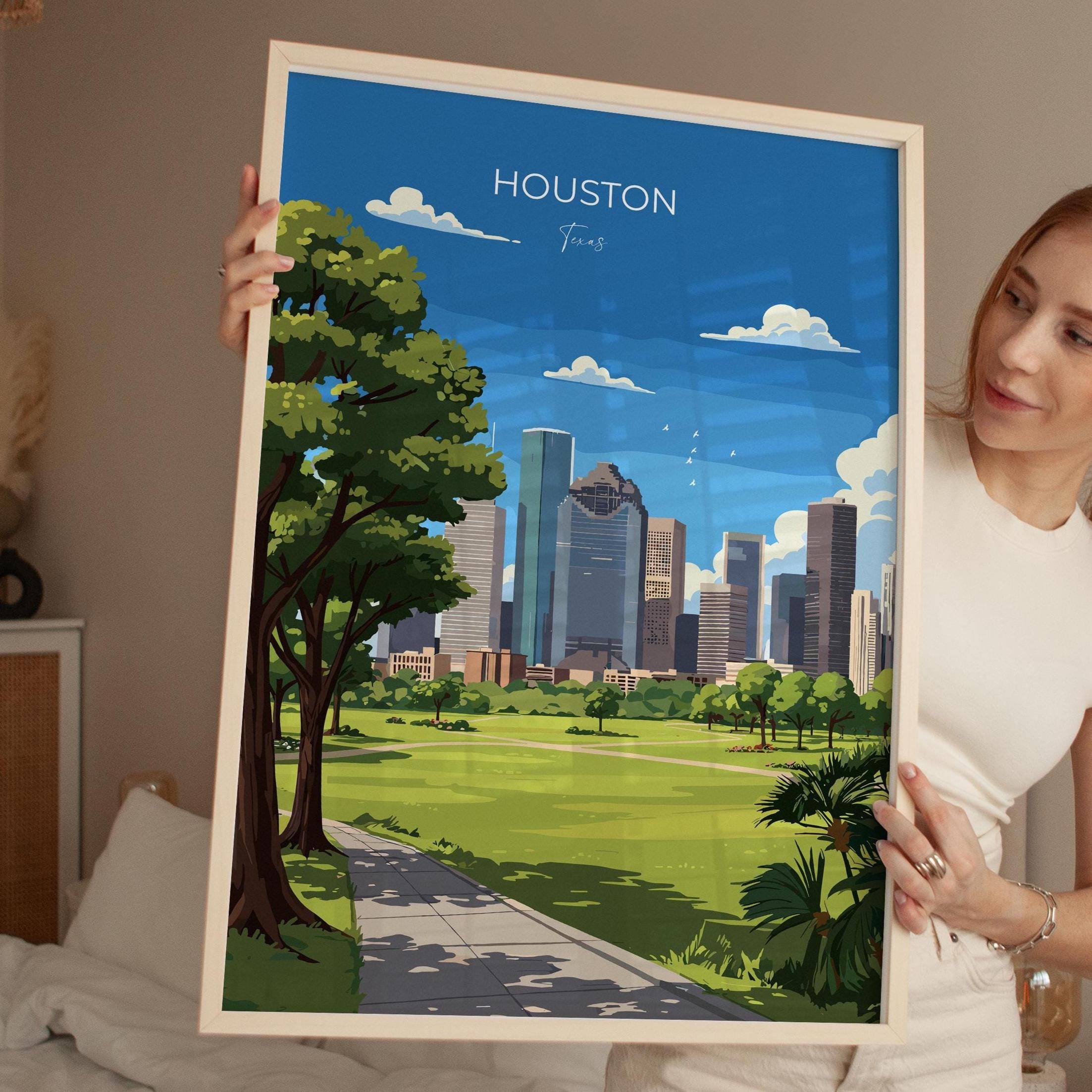 Houston Travel Poster Wall Art Print, Travel Print of Houston, Texas, US City Art Lovers Gift, USA Gift, NQ Media Designs