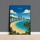 Busan Travel Poster, South Korea Wall Art, Haeundae Beach Print, Coastal Skyline Poster, Busan Gift