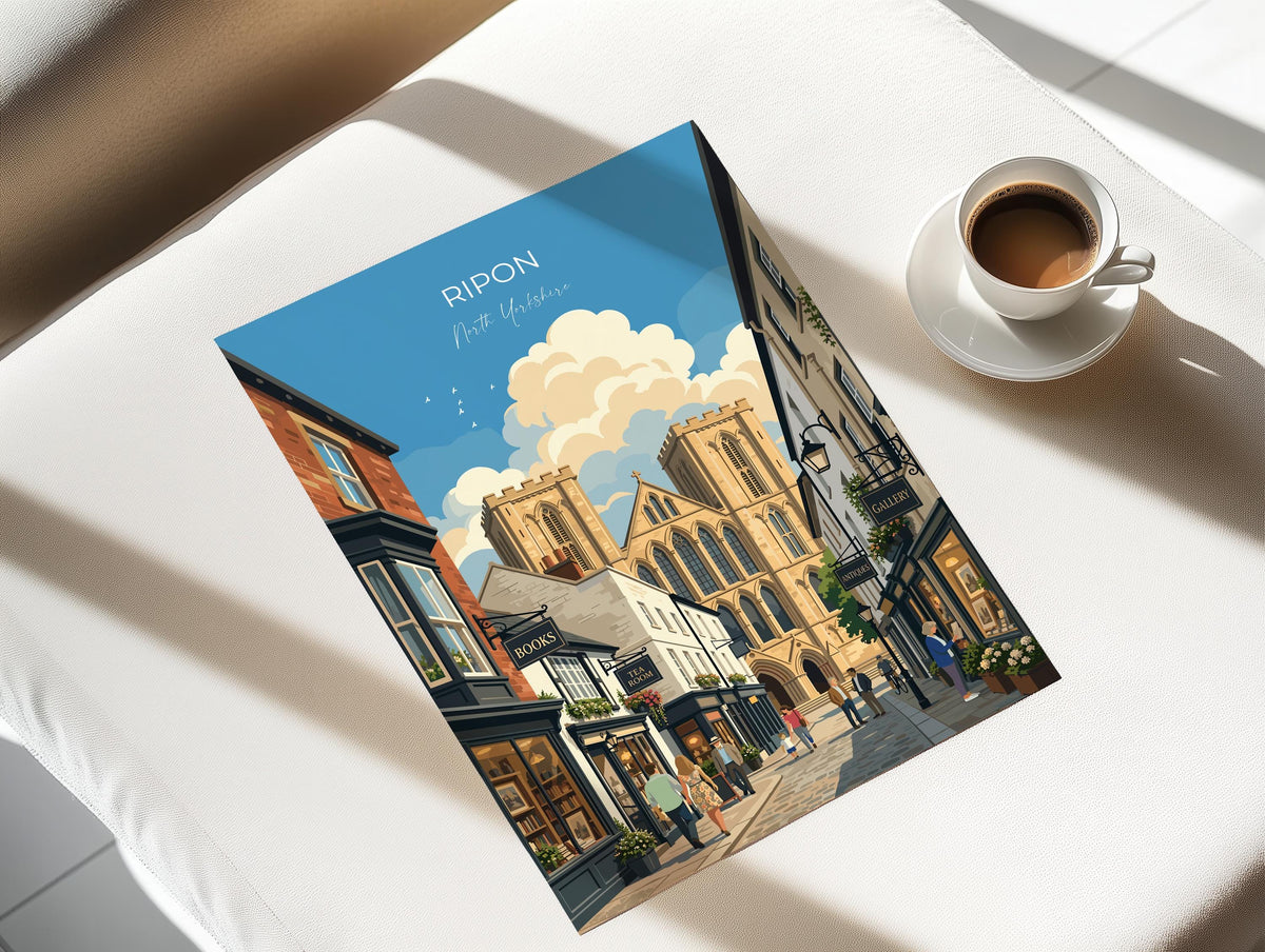 Ripon Cathedral Poster, Yorkshire Wall Art, Ripon Street Scene Print, England Travel Poster, Ripon Gift