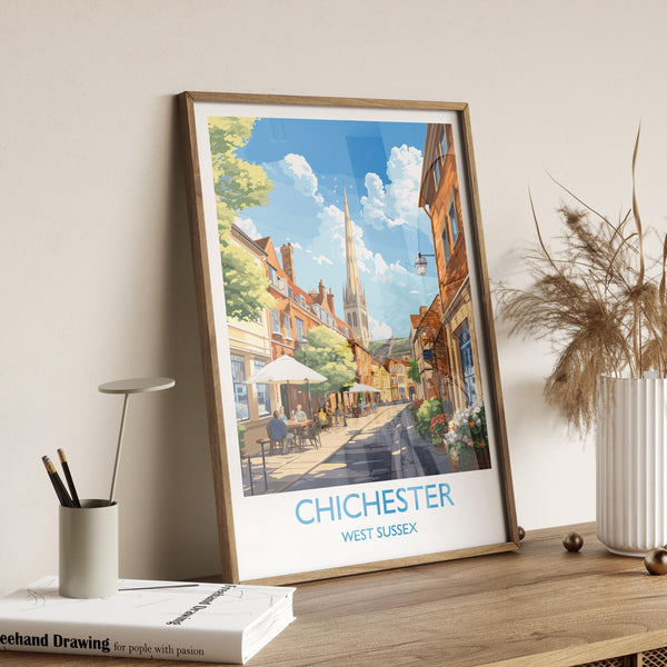 Chichester Travel Poster Wall Art, West Sussex Travel Print, English Countryside Art Gift, Wall Art Print