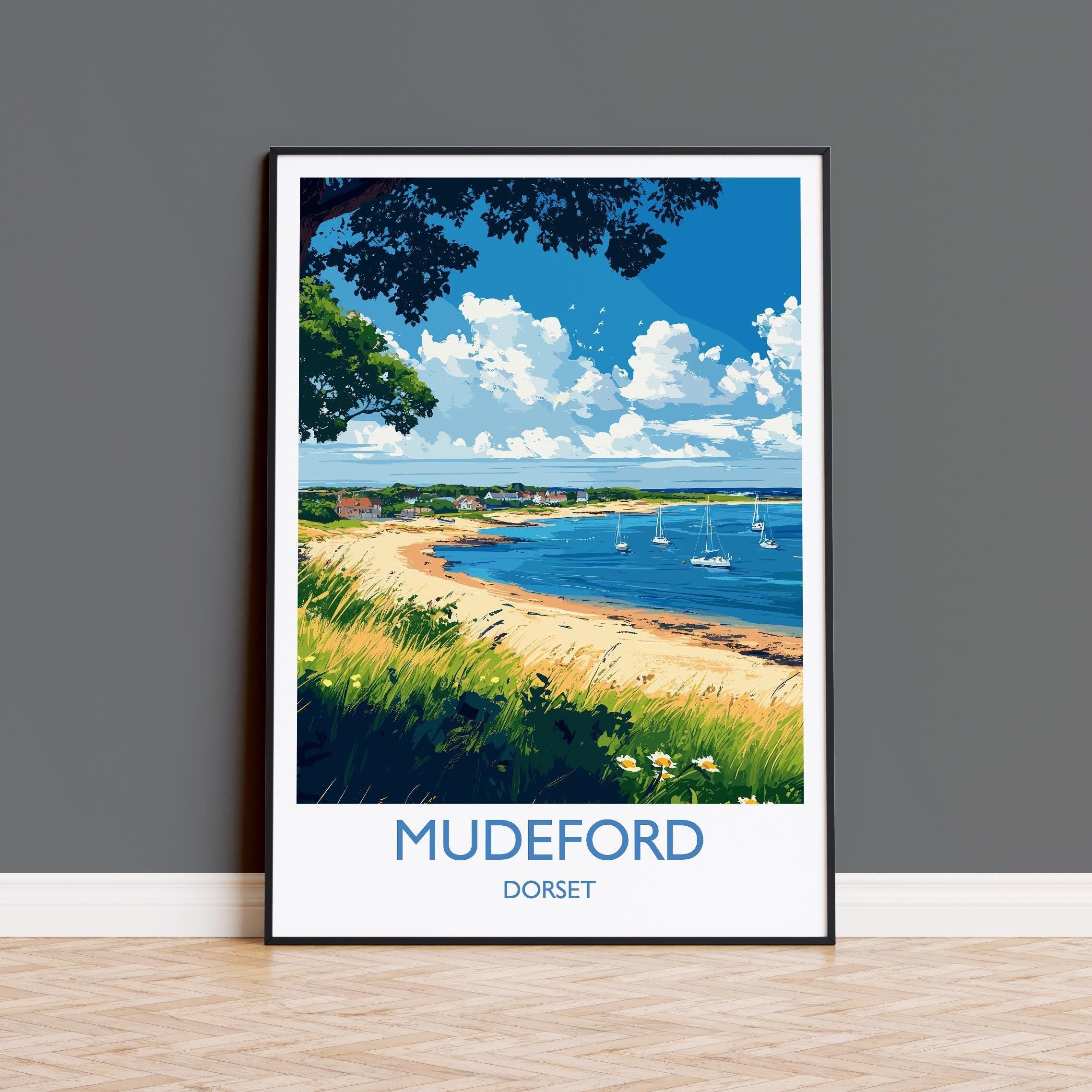 Mudeford Travel Print, Travel Poster of Mudeford, England, Mudeford Beach Christchurch, Dorset Coast Art, Dorset Gift, Wall Art Print NQ Media Designs