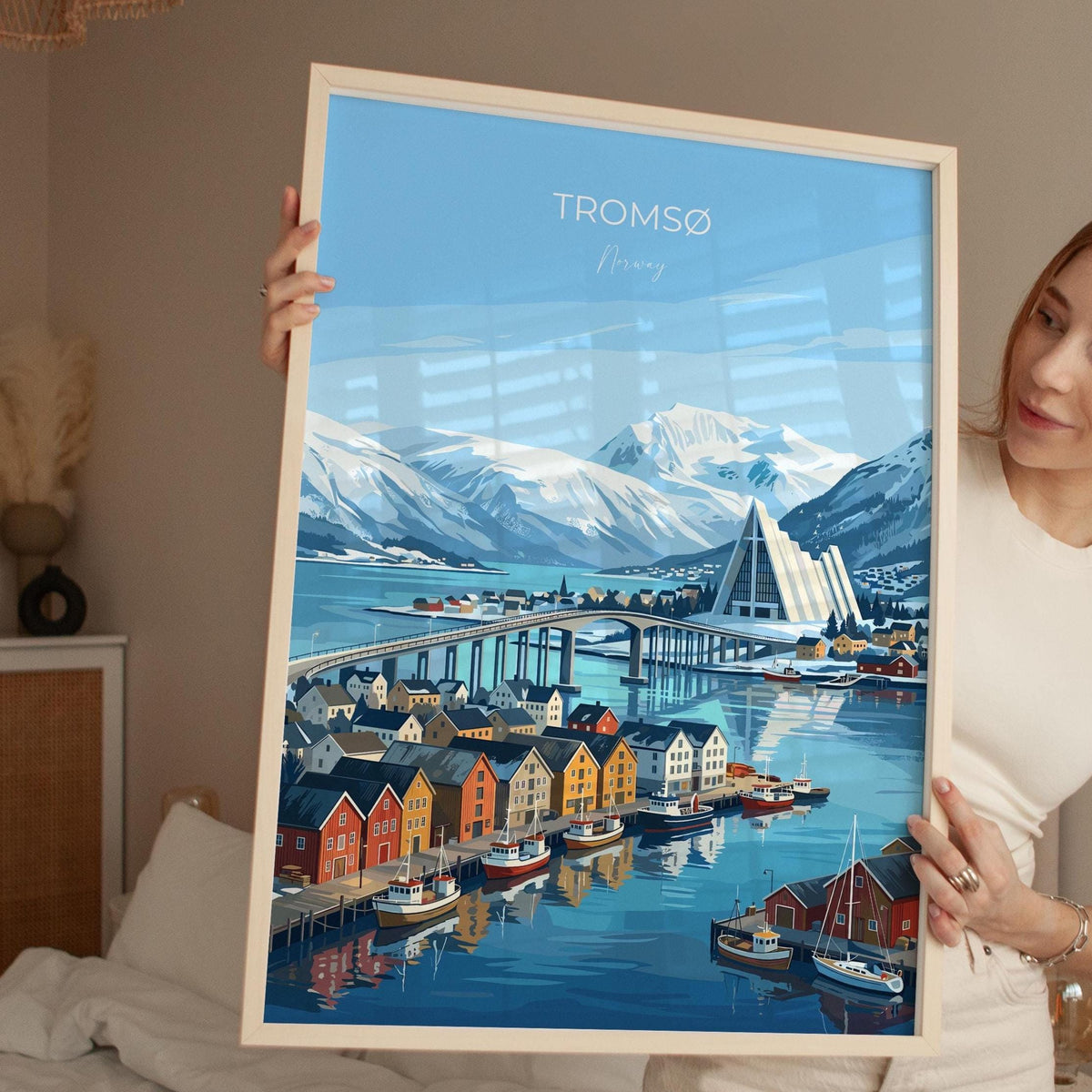 Tromsø Norway Poster, Northern Lights Wall Art, Arctic Cathedral Print, Norway Travel Poster, Tromsø Gift