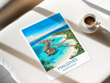 Maldives Indian Ocean Travel Poster, Tropical Island Wall Art, Maldives Beach Print, Overwater Bungalows, Luxury Island Travel Poster