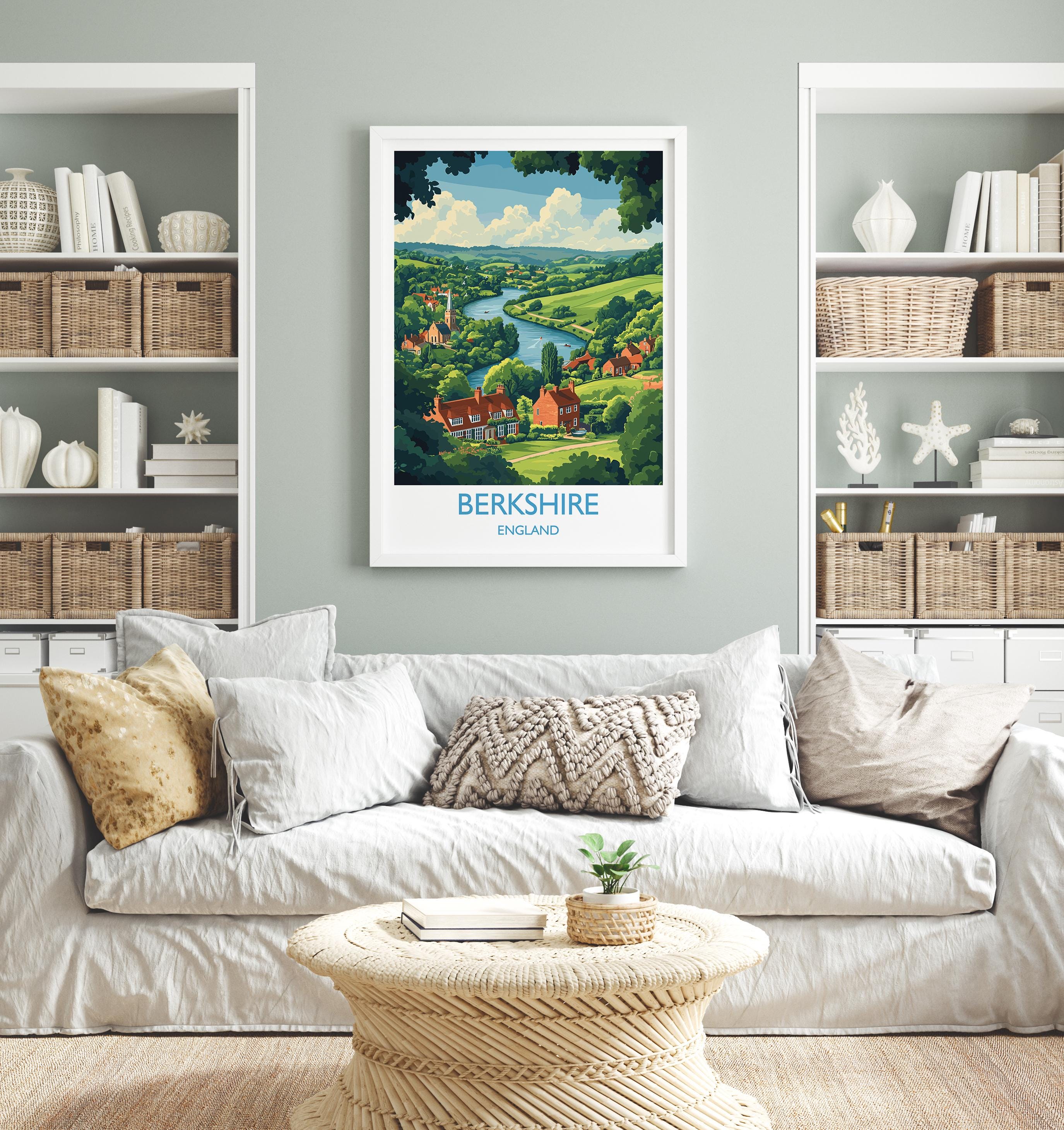 Berkshire Travel Poster Wall Art, Berkshire Travel Print, English Countryside Art Gift, Wall Art Print NQ Media Designs