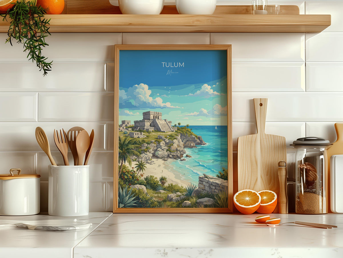 Tulum Mexico Poster, Mayan Ruins Wall Art, Caribbean Print, Mexico Travel Poster, Tulum Gift