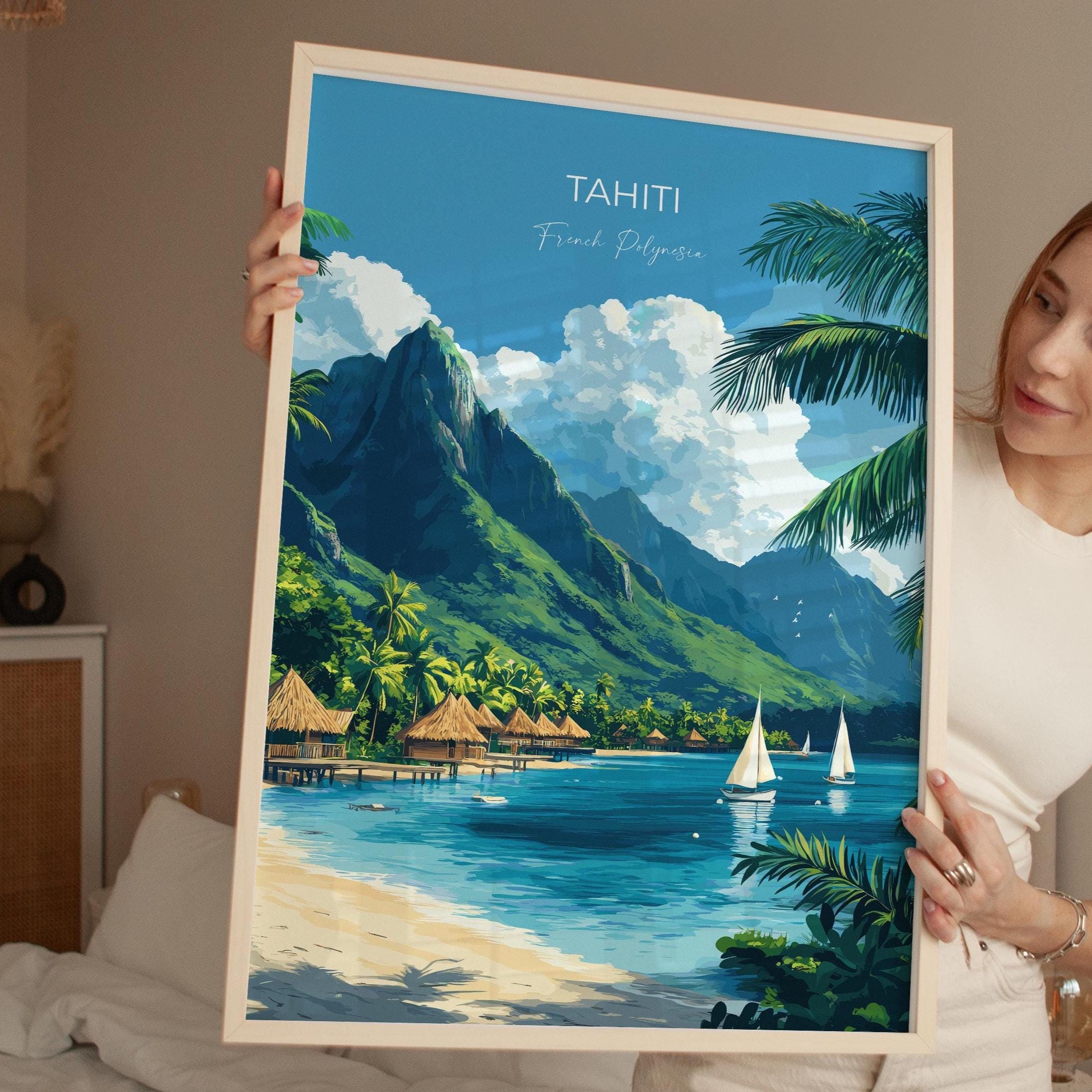 Tahiti Travel Print Wall Art, Travel Poster of Tahiti, French Polynesia, South Pacific Islands Art Lovers Gift NQ Media Designs