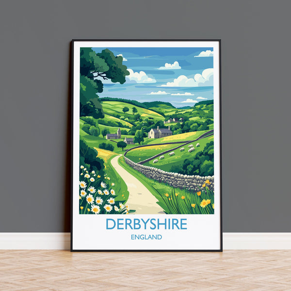 Derbyshire Travel Poster Wall Art, Derbyshire Travel Print, English Countryside Art Gift, Wall Art Print