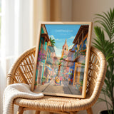 Cartagena Colombia Travel Print, Colourful Old Town Street Art, Cartagena Street Scene Poster, Caribbean Travel Wall Art, Vintage Style
