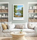 Loch Lomond Scotland Travel Poster, Scottish Highlands Wall Art, Scenic Loch Landscape Print, Nature Illustration, UK Decor, Scotland Gift