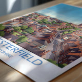 Chesterfield Travel Poster, Crooked Spire Church Wall Art, Derbyshire Town Print, St Marys Church Illustration, Chesterfield Gift NQ Media Designs