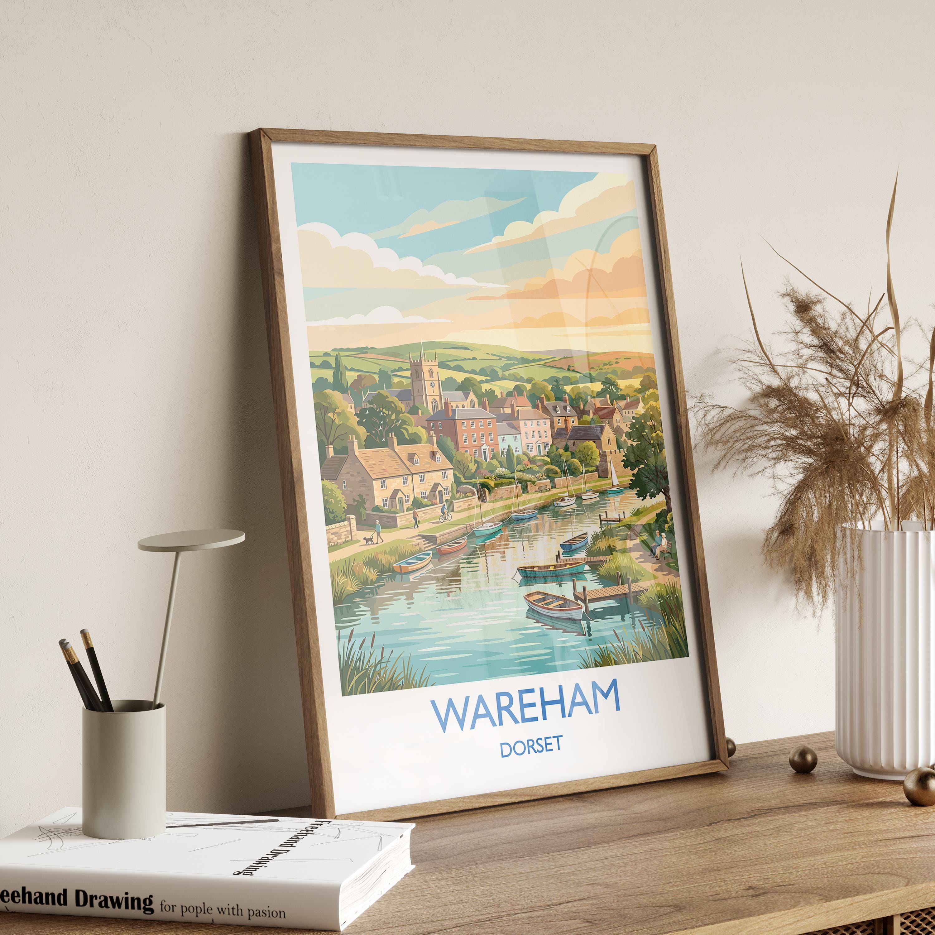 Wareham Dorset Print, Historic Saxon Walled Town Wall Art, River Frome Travel Poster, Dorset Countryside Decor, UK Gift