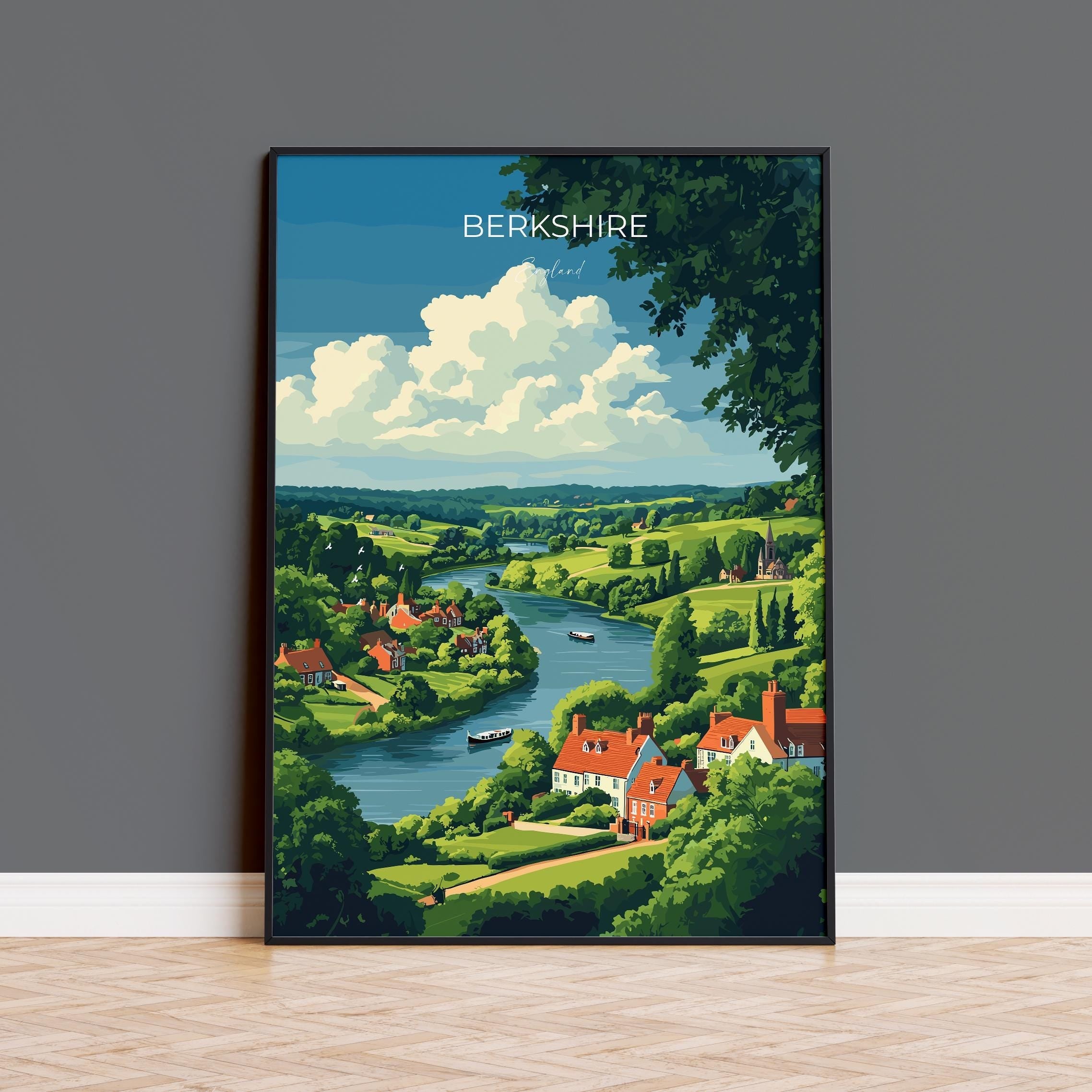 Berkshire Travel Print Wall Art, Berkshire Travel Poster, English Countryside Art Gift, Wall Art Print NQ Media Designs