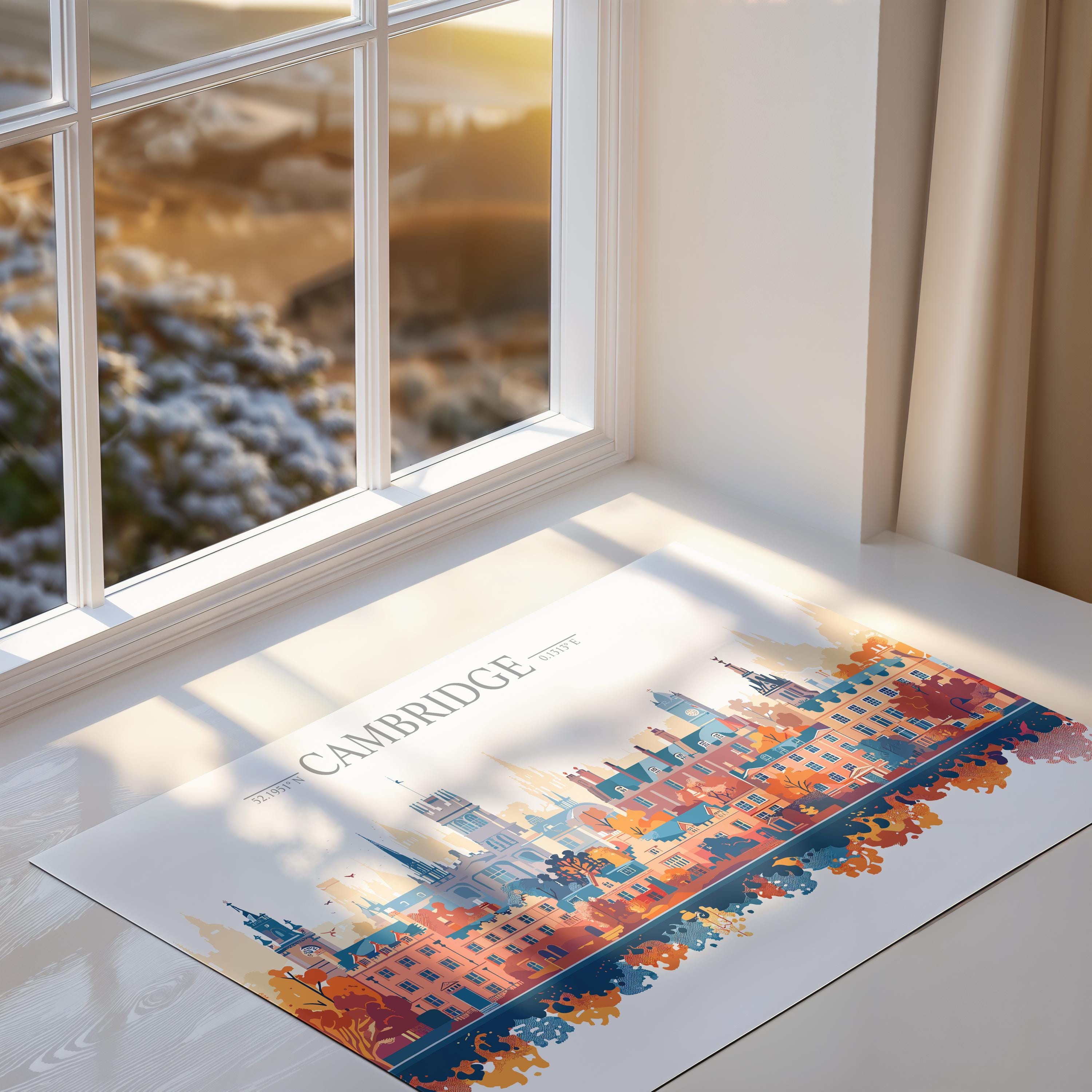 Cambridge Travel Poster Skyline Wall Art Landscape, Travel Print of Cambridge, Cambridge Art Lovers Gift, England Horizontal Art Gift NQ Media Designs