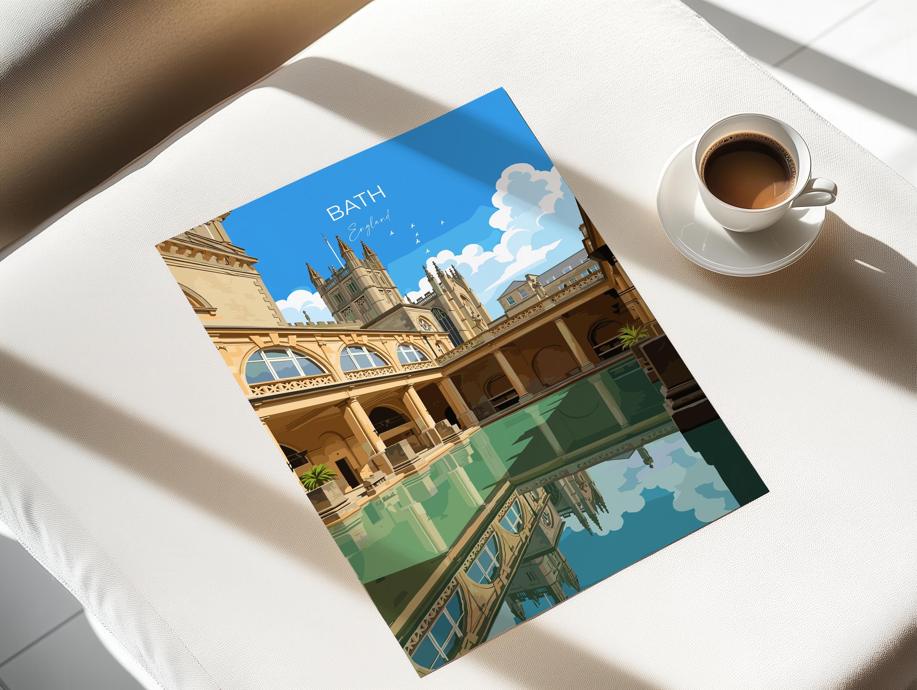Bath Travel Print, Travel Poster of Bath, England, Cotswolds Art, English City Gift, Avon Wall Art Print NQ Media Designs
