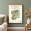 Yorkshire Illustrated Map Print, England Wall Art, Yorkshire Dales Poster, Framed or Canvas Print, Yorkshire Gift