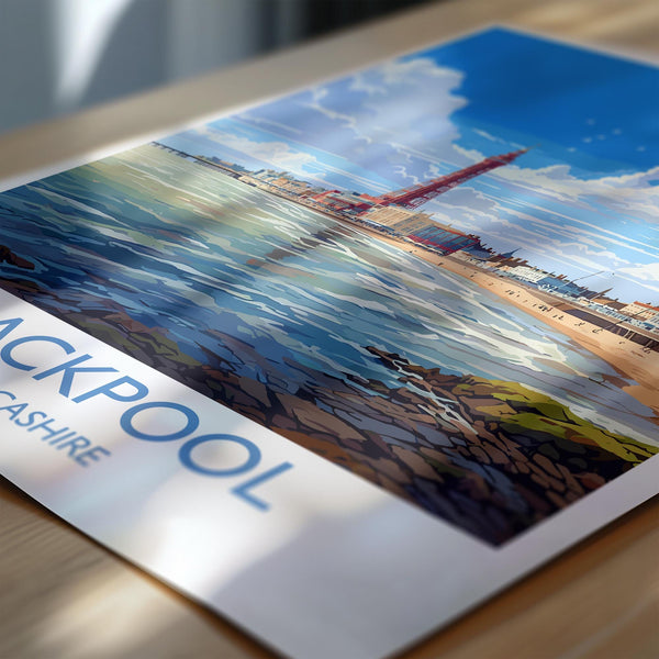 Blackpool Travel Poster Wall Art, Travel Print of Blackpool, England, Lancashire Seaside Art Lovers Gift, Travel Art Gift