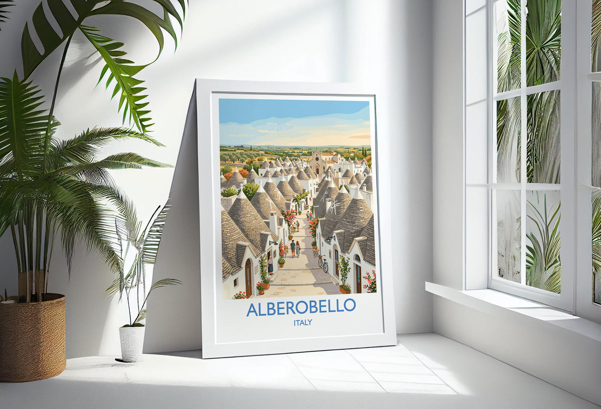 Alberobello Italy Print, Trulli Houses Wall Art with Border, Puglia Village Poster, Italian Travel Print, Alberobello Gift Print