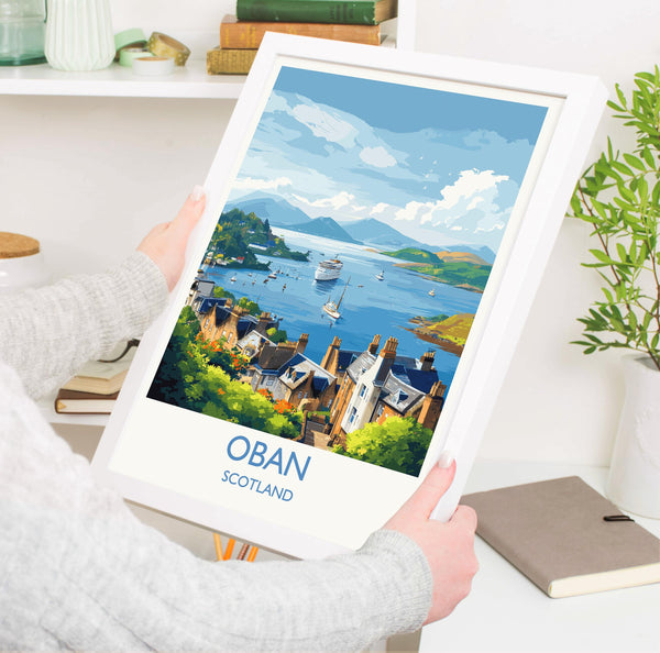 Oban Wall Art Print – Scenic Scotland Travel Poster, Harbour & Coastal Illustration, Gift for Travel Lovers