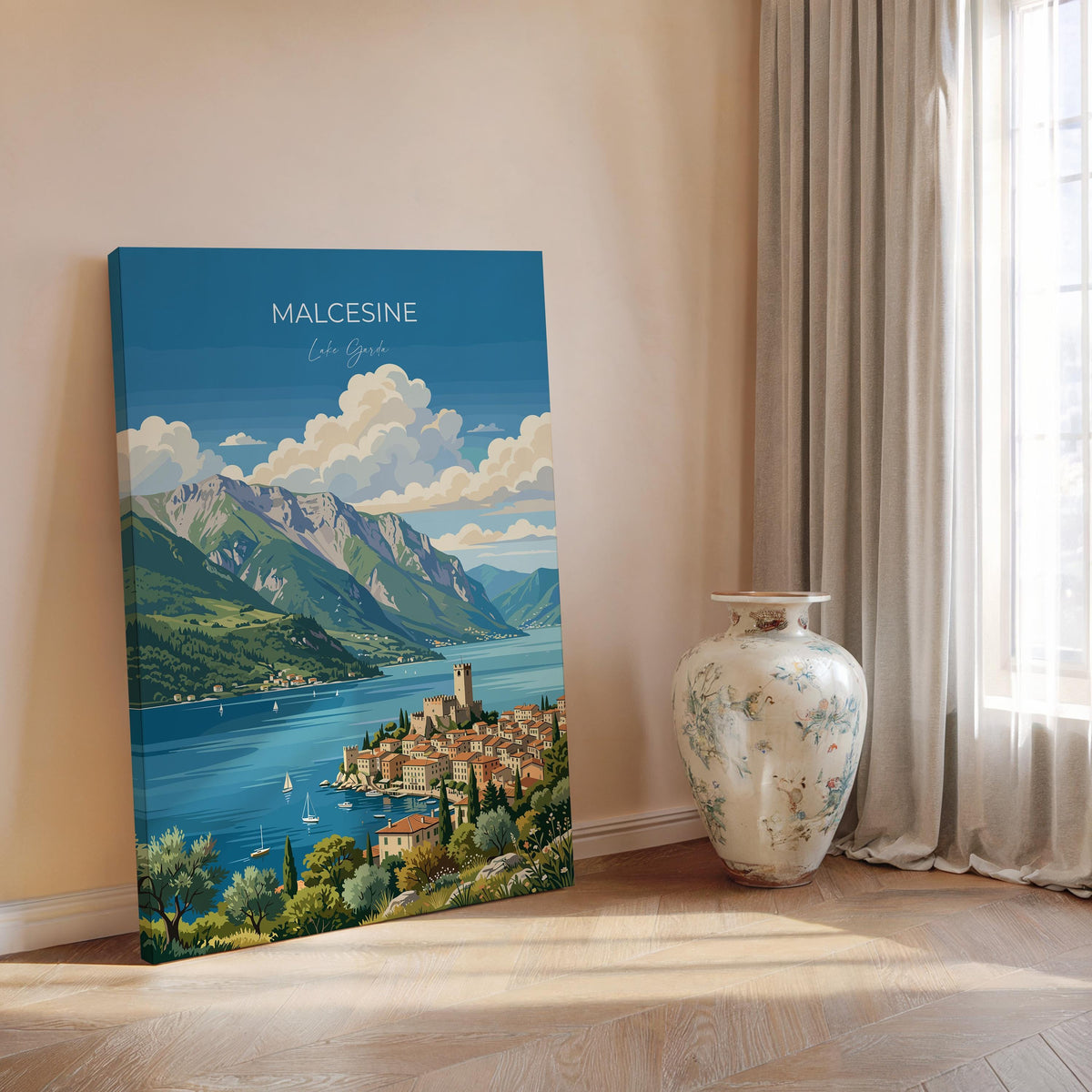 Malcesine Poster, Lake Garda Wall Art, Scaliger Castle Print, Italy Travel Poster, Malcesine Gift