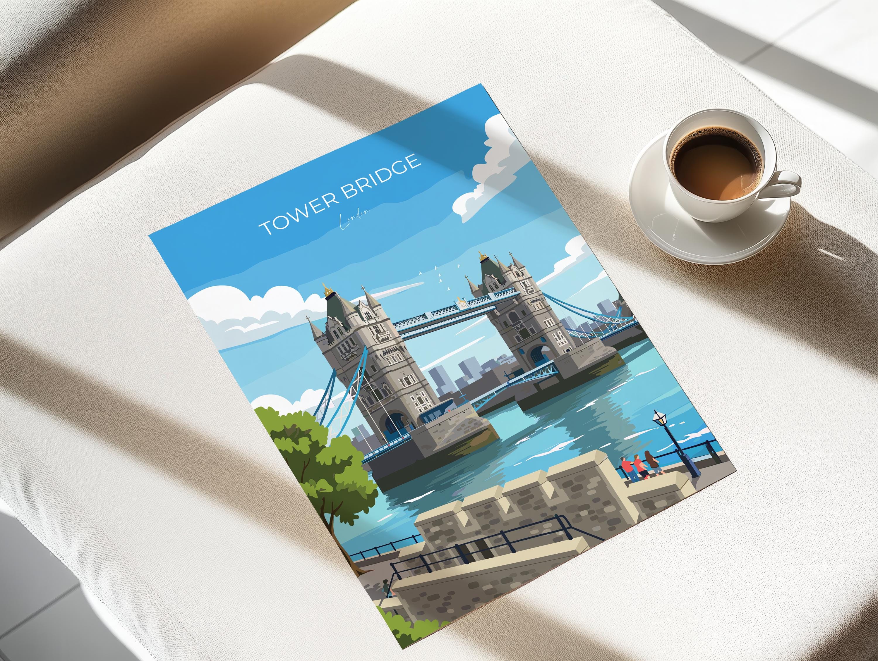 Tower Bridge Travel Poster, Travel Print of Tower Bridge, London Poster, Tower Bridge Gift, London City Art, London Art UK Travel Gift NQ Media Designs