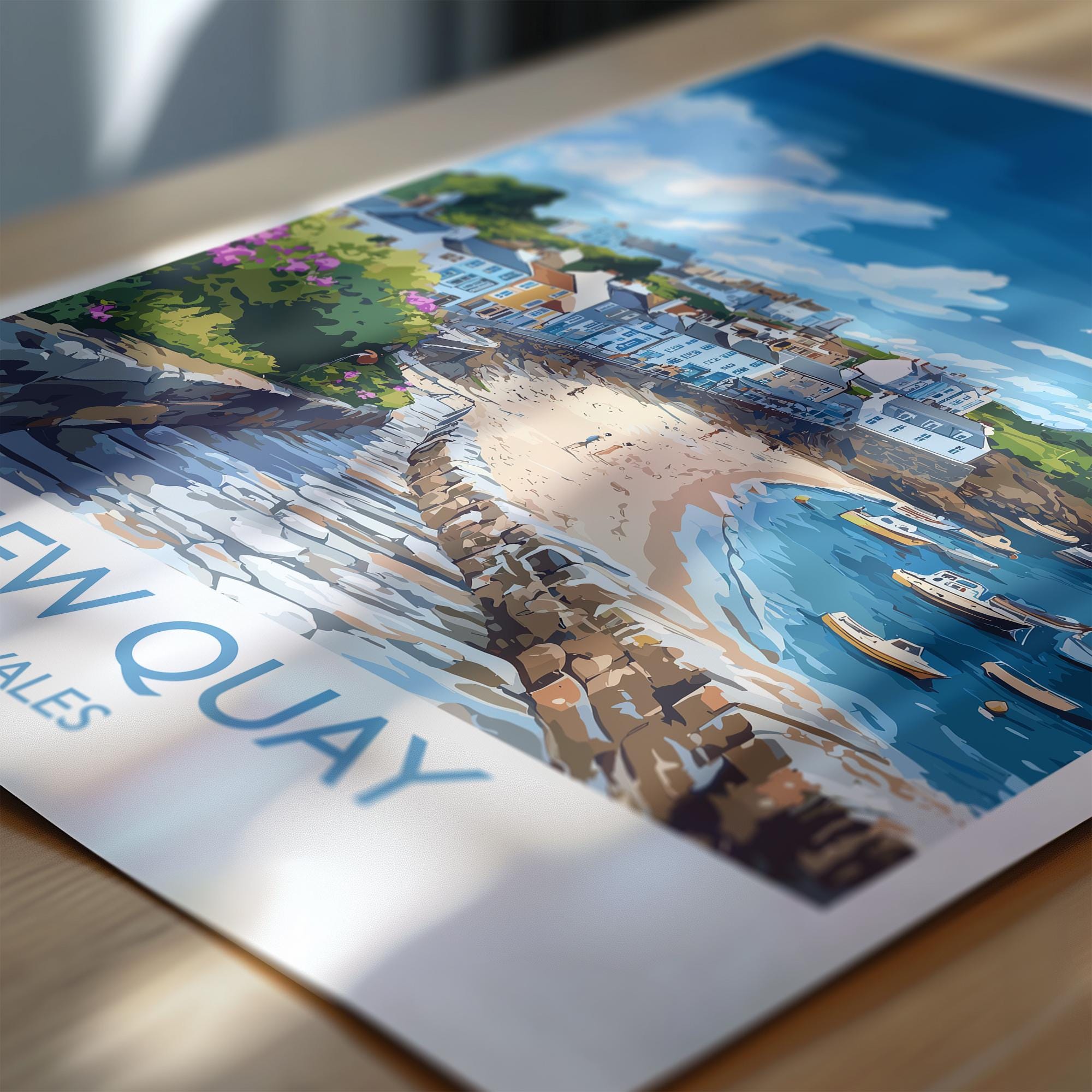 New Quay Travel Poster Wall Art, New Quay Travel Print, Wales, Ceredigion Welsh Art Gift, Wall Art Print NQ Media Designs