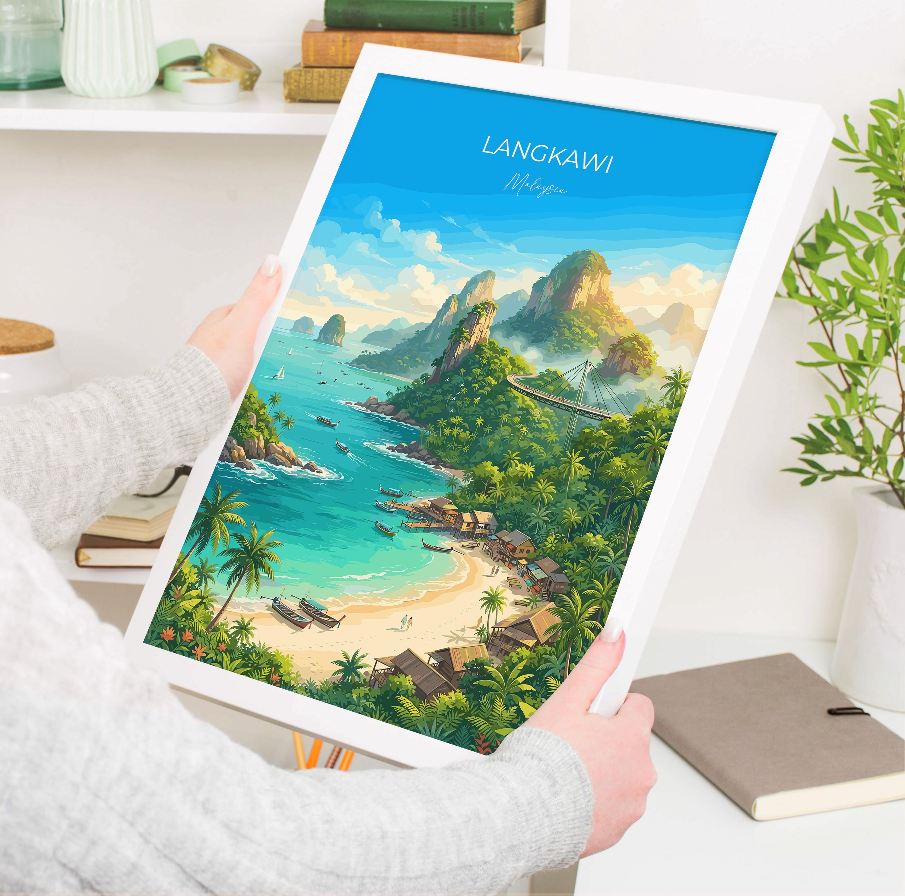 Langkawi Malaysia Travel Print, Tropical Island Wall Art, Langkawi Beach Poster, Malaysia Travel Poster, Asian Paradise Illustration