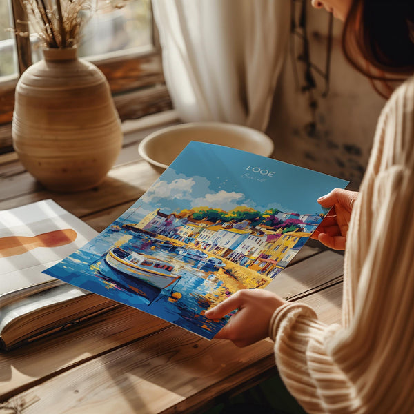 Looe Travel Poster, Travel Print of Looe, England, Cornwall Art, Looe Art Lovers Gift, Wall Art Print