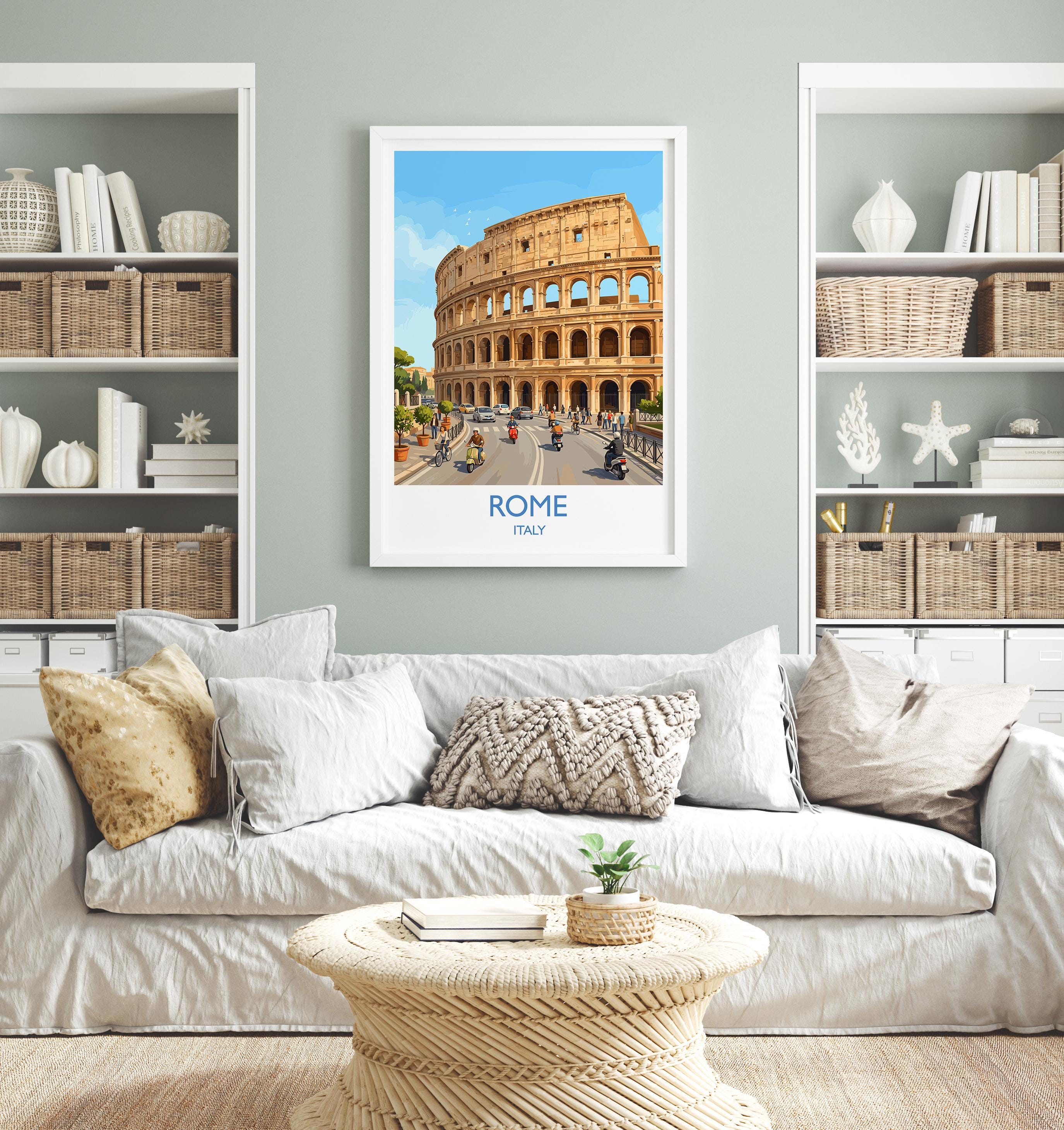 Rome Colosseum Travel Poster, Rome Italy Wall Art, Ancient Roman Architecture Print, Historic Landmark Illustration, Europe Decor, Rome Gift