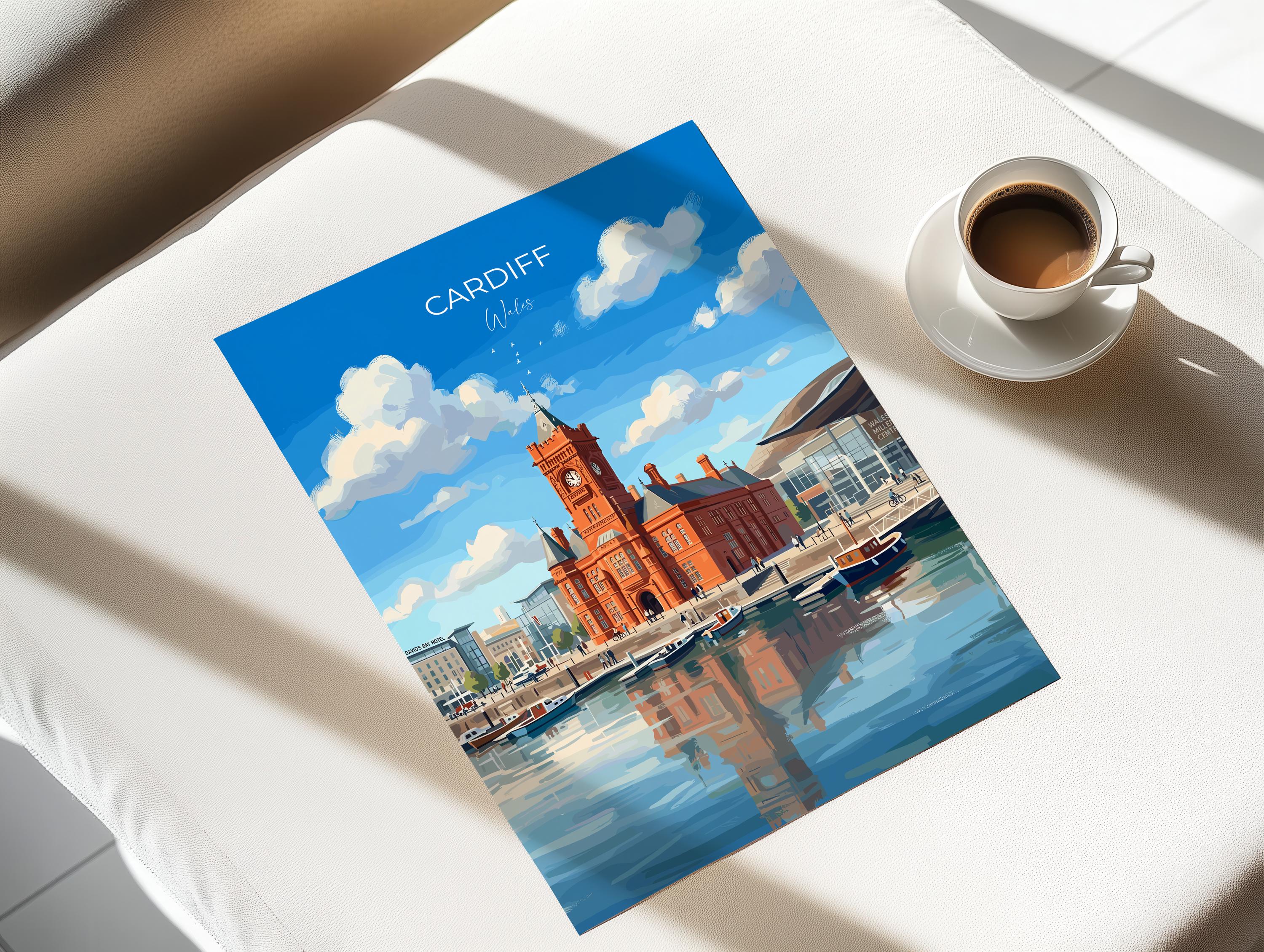 Cardiff Pierhead Building Travel Print, Cardiff Bay Wall Art, Welsh Landmark Poster, Historic Red Brick Architecture, UK City Decor