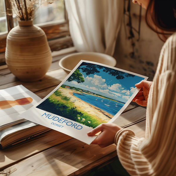 Mudeford Travel Print, Travel Poster of Mudeford, England, Mudeford Beach Christchurch, Dorset Coast Art, Dorset Gift, Wall Art Print