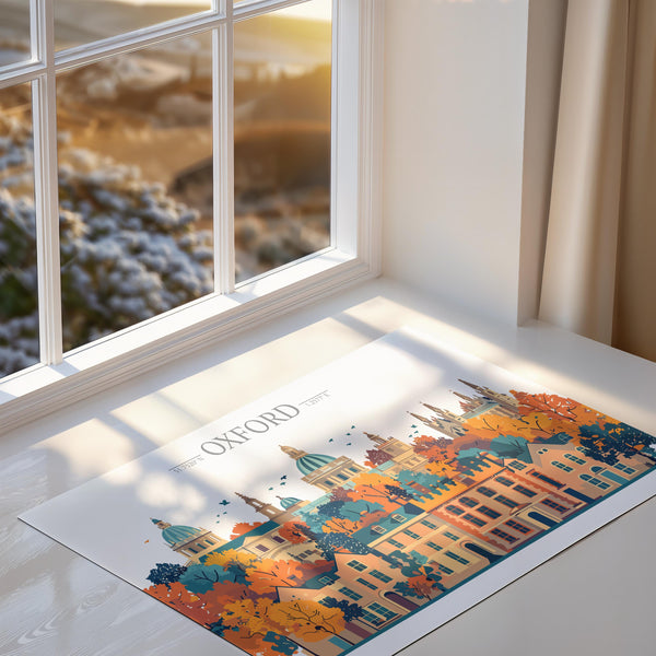Oxford Travel Poster Skyline Wall Art Landscape, Travel Print of Oxford, Oxford Art Lovers Gift, England Horizontal Art Gift