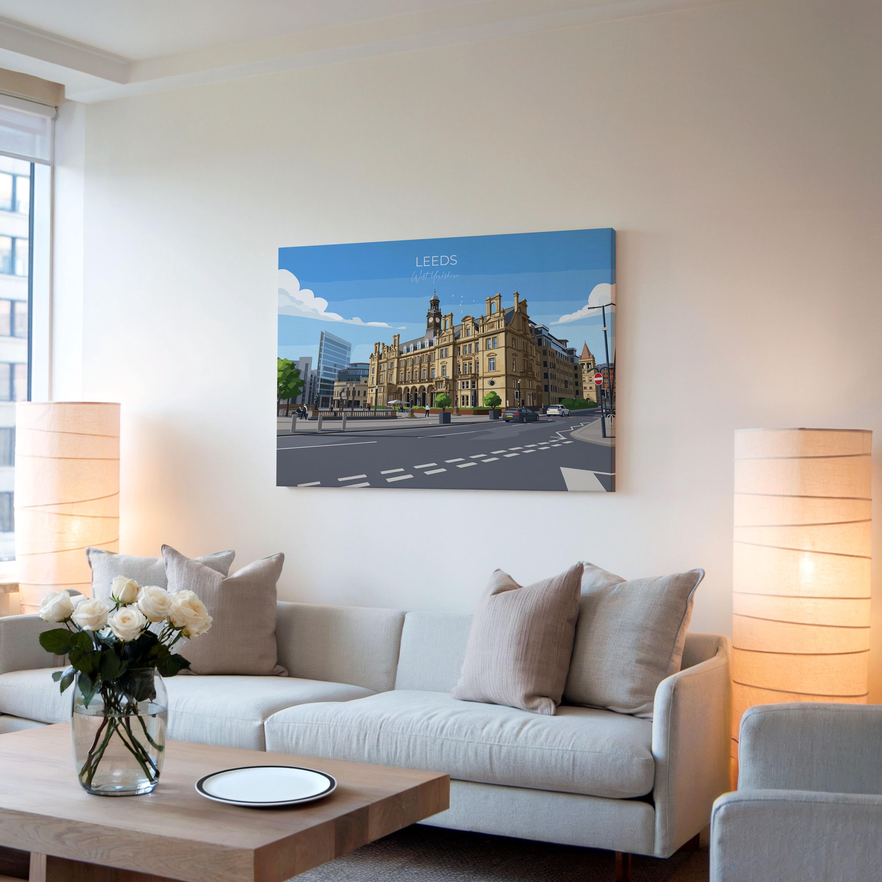 Leeds City Art Print, Leeds City Square, West Yorkshire Landscape Poster, England UK City Travel Decor NQ Media Designs