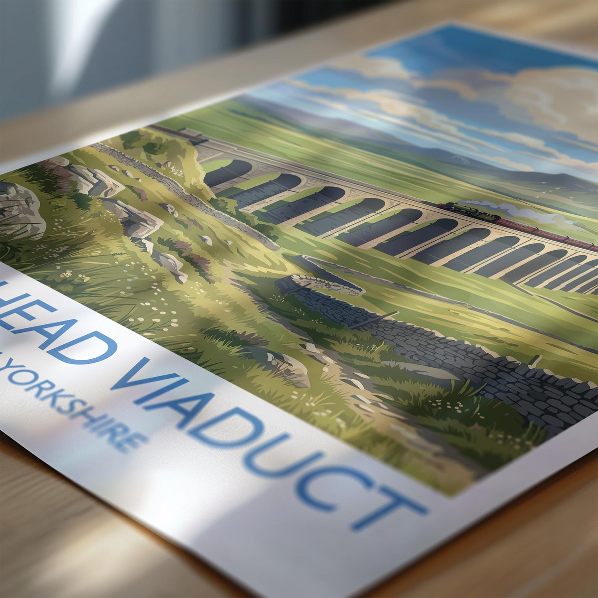 Ribblehead Viaduct Print, Yorkshire Dales Wall Art with Border, Settle Carlisle Railway Poster, England Travel Print, Ribblehead Gift