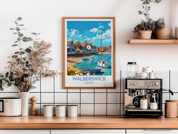 Walberswick Travel Print, Travel Poster of Walberswick, Walberswick Art Lovers Gift, Suffolk Coast Wall Art