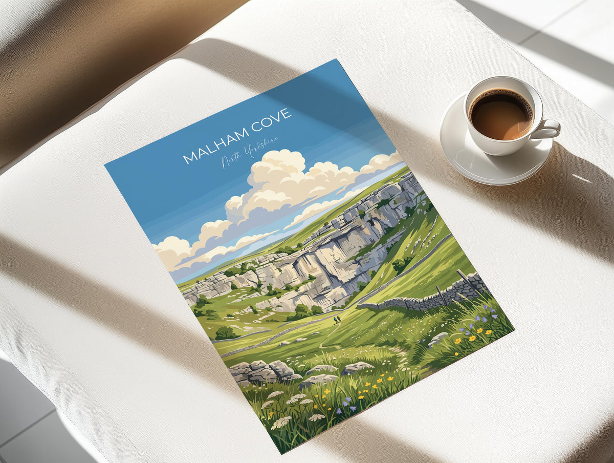 Malham Cove Poster, Yorkshire Dales Wall Art, North Yorkshire Print, England Travel Poster, Malham Gift